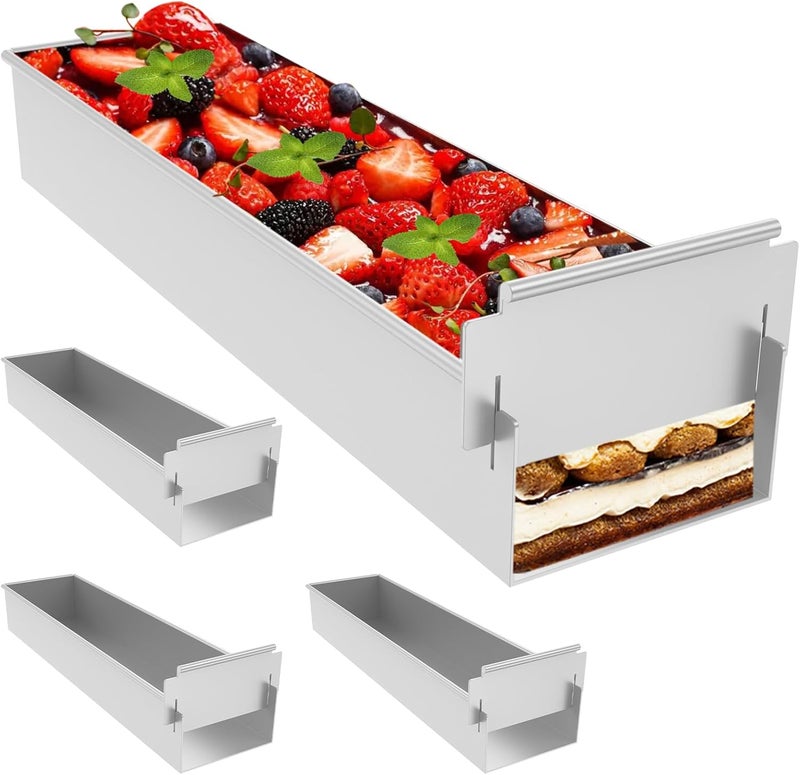 TMWEFUSC 4 Pack Tiramisu Pan, Rectangle Cake Mold, Aluminum Alloy Tiramisu Cake Mold with Removable Frame, Large Size 16.4*3.9*2.3 inch ,Tiramisu Trays for Tiramisu ,Cheesecake ,Lasagna, Frozen Desserts(4) - Image 1